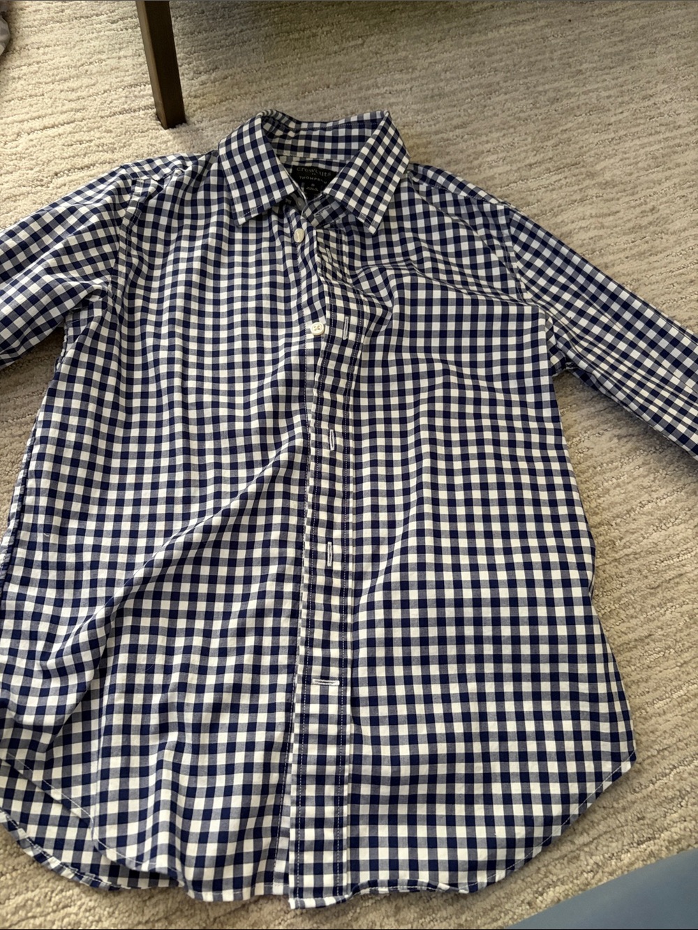 Boy’s Navy and White Check Cotton Button-Down Shirt